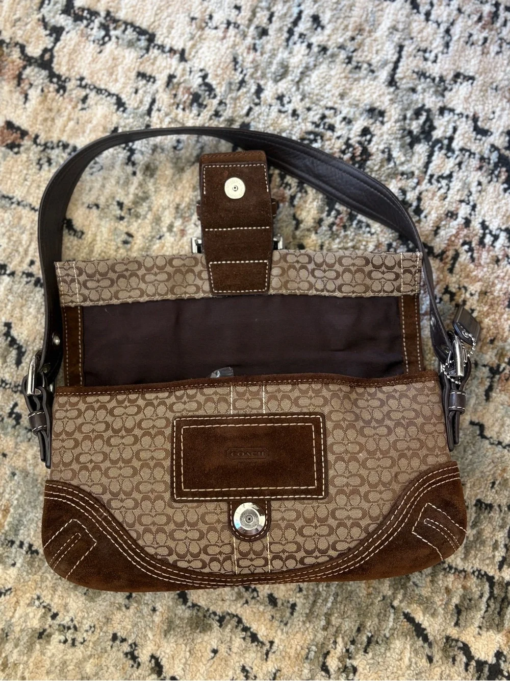 Vintage Coach Signature Suede Shoulder Bag – Style 3628